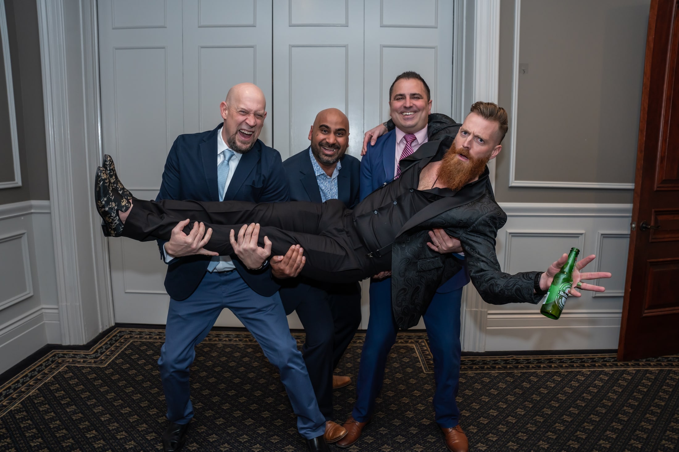 Candid moment between guests at an event