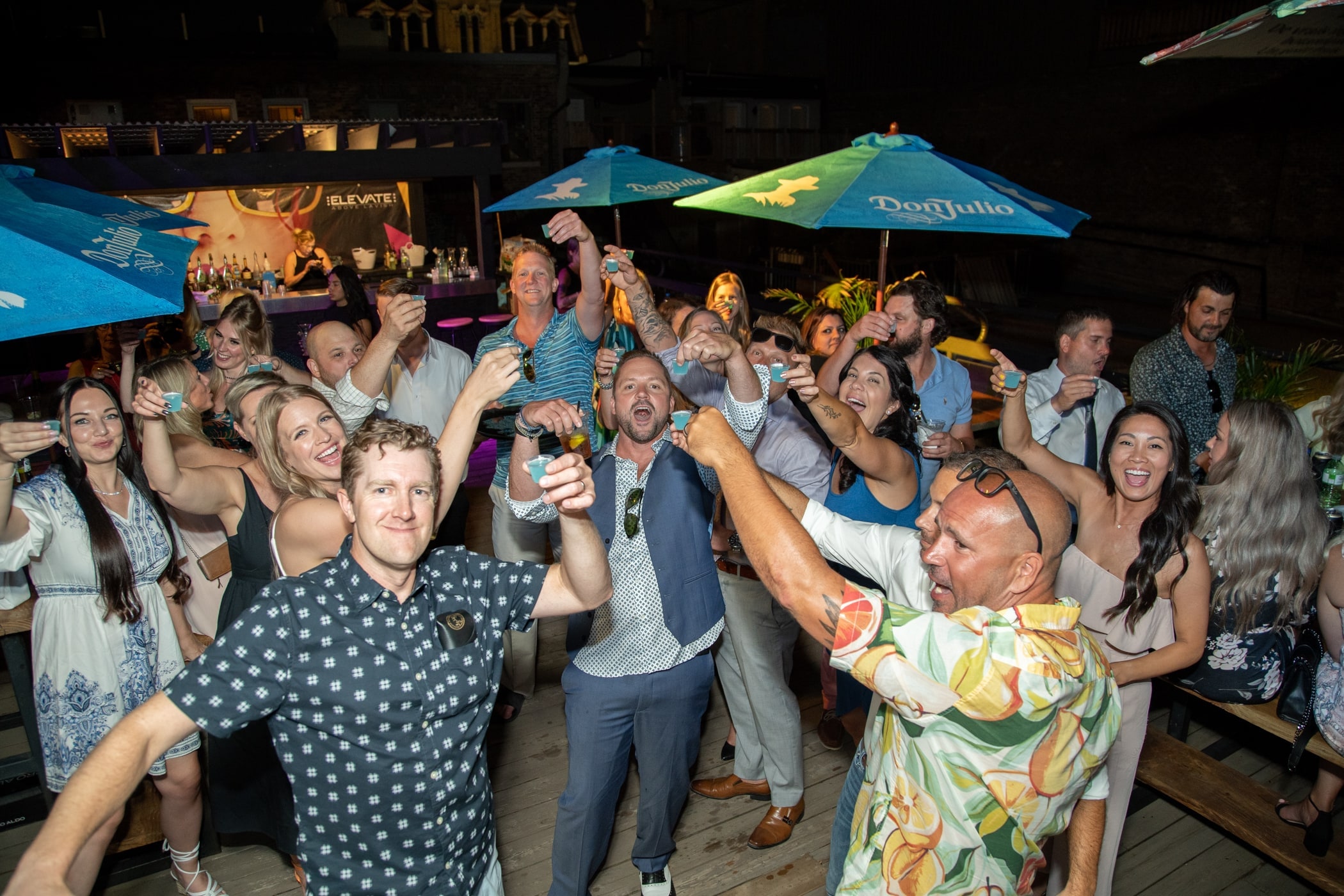 Crowd celebrating at an outdoor event